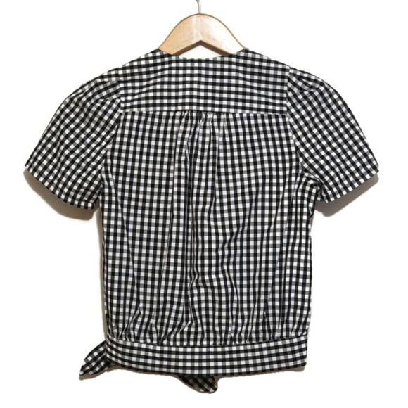 Madewell V Neck Short Sleeve Faux Wrap Front Tie Gingham Top Size XS - Picture 10 of 15